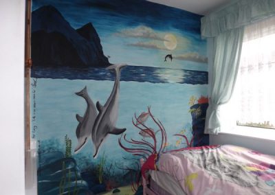 Image of Girls underwater mural with dolphins