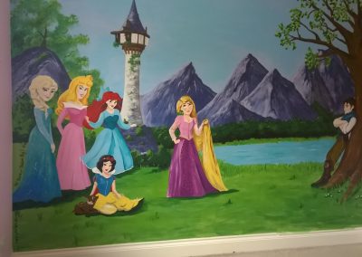 Image of Disney princess mural with rapunzel, Anna, snow white, Ariel, Aurora