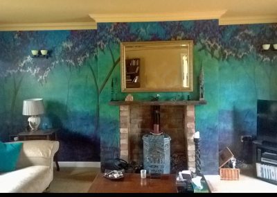 Opulent hand painted mural of froest and trees