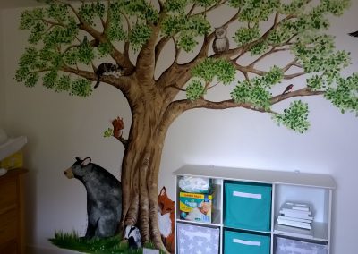 Image of tree nursery mural with bears and fox