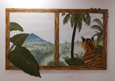 trompe l'oeil window with tiger