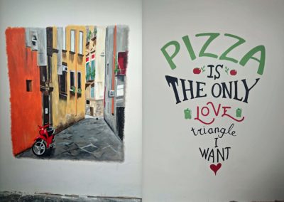 Pizza restaurant murals
