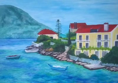 Acrylic painting of greek island