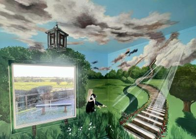 Landscape mural with rainbow bridge