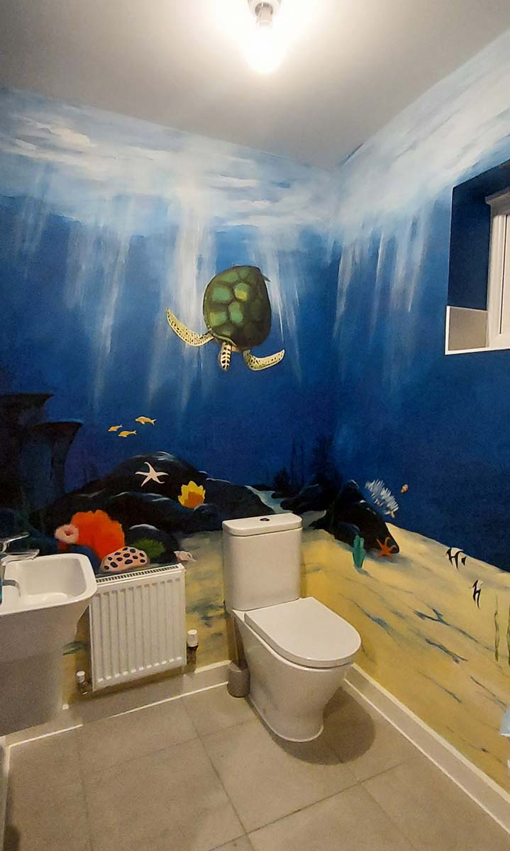 undersea bathroom mural Undersea bathroom mural with turtle in Ely