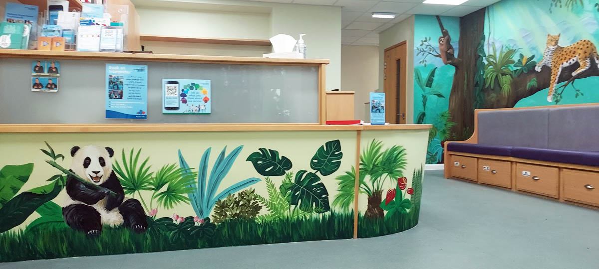 childrens hospital jungle themed mural with panda