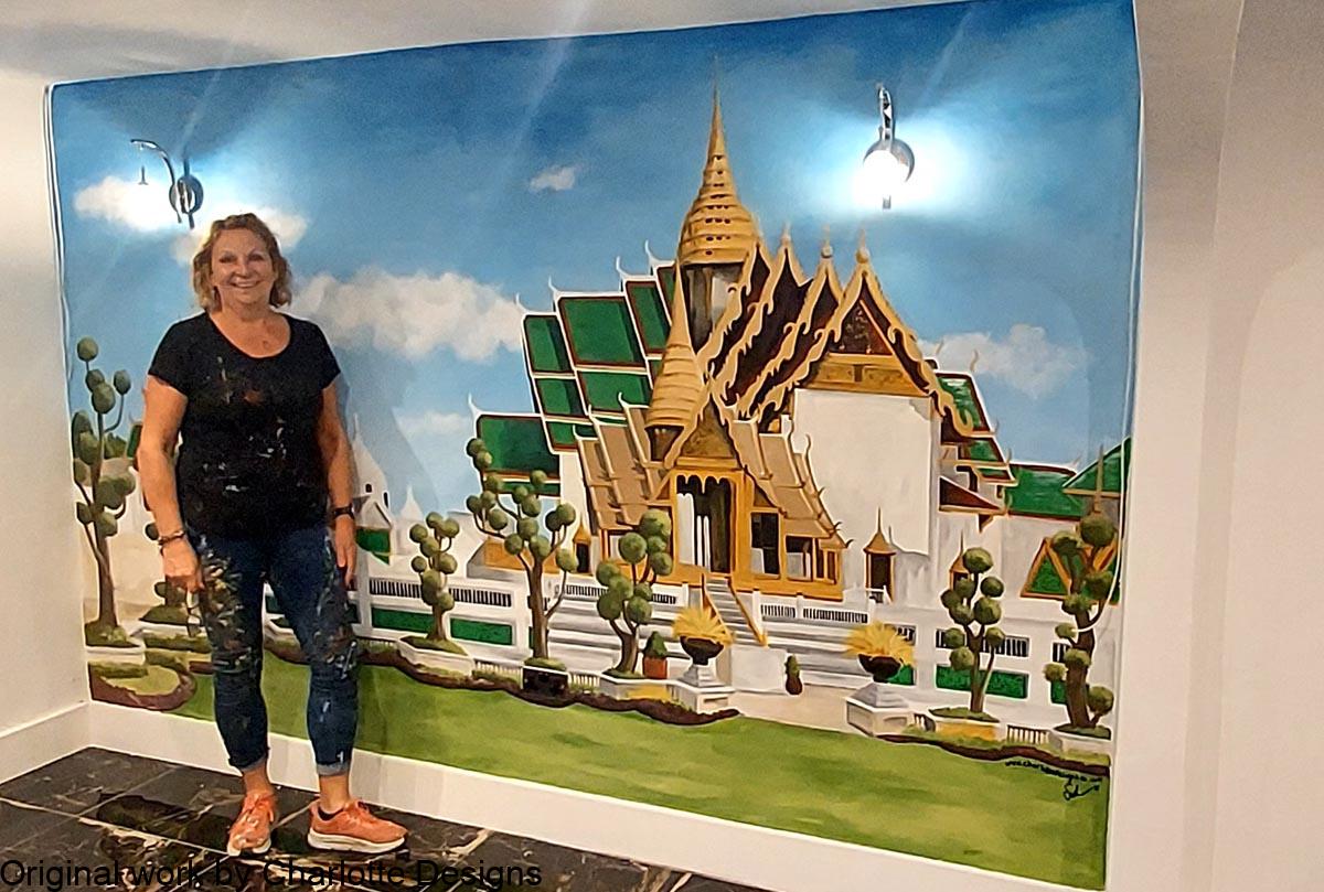 Thai restaurant mural with artist Sarah Hodgkins