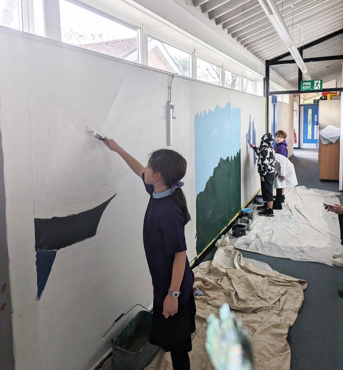 children painting at Biship Gilpin school 1 Children's room small sitting room mural