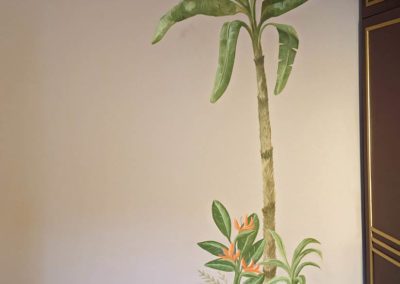 Jungle inspired mural with palm tree