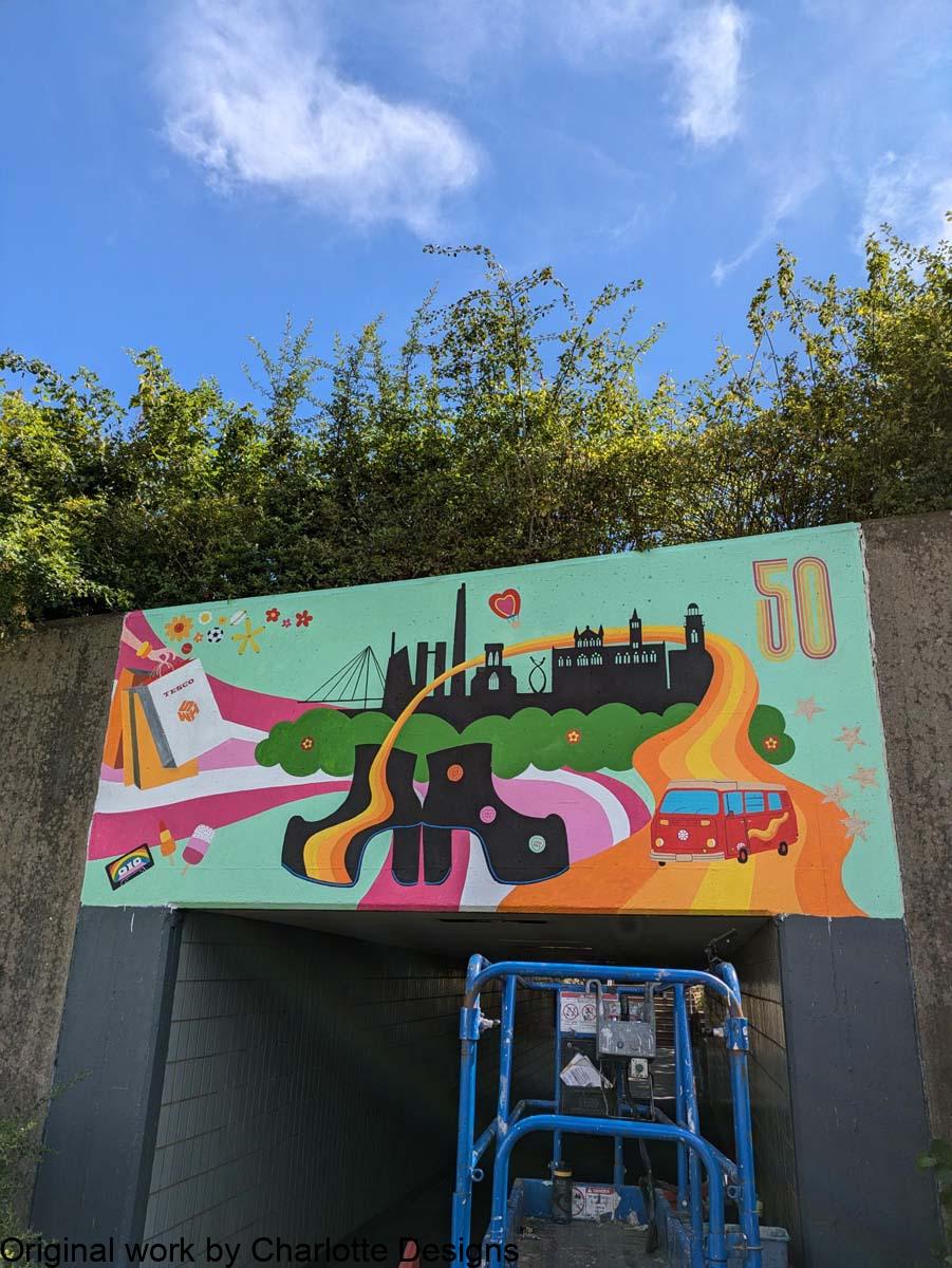 Weston favell town side Weston Favel Centre underpass mural