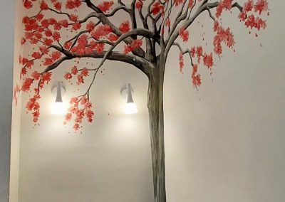 Cherry blossom corner tree mural