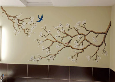 Chinoiserie bathroom branch mural