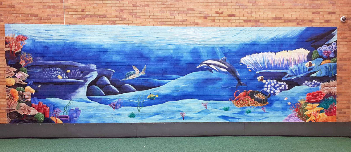 St Andrews Maple undersea mural Undersea mura with dolphin and turtle