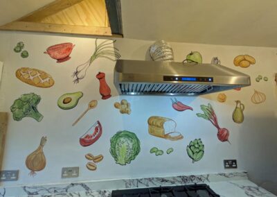 mural featuring foods in a kitchen