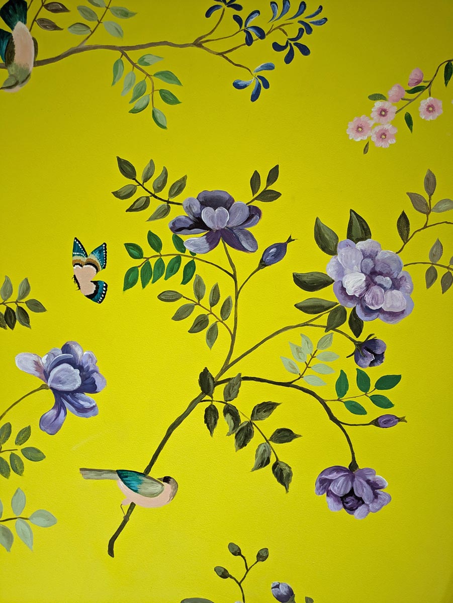 handpainted wallpaper detail Mountain stairwell mural colchester