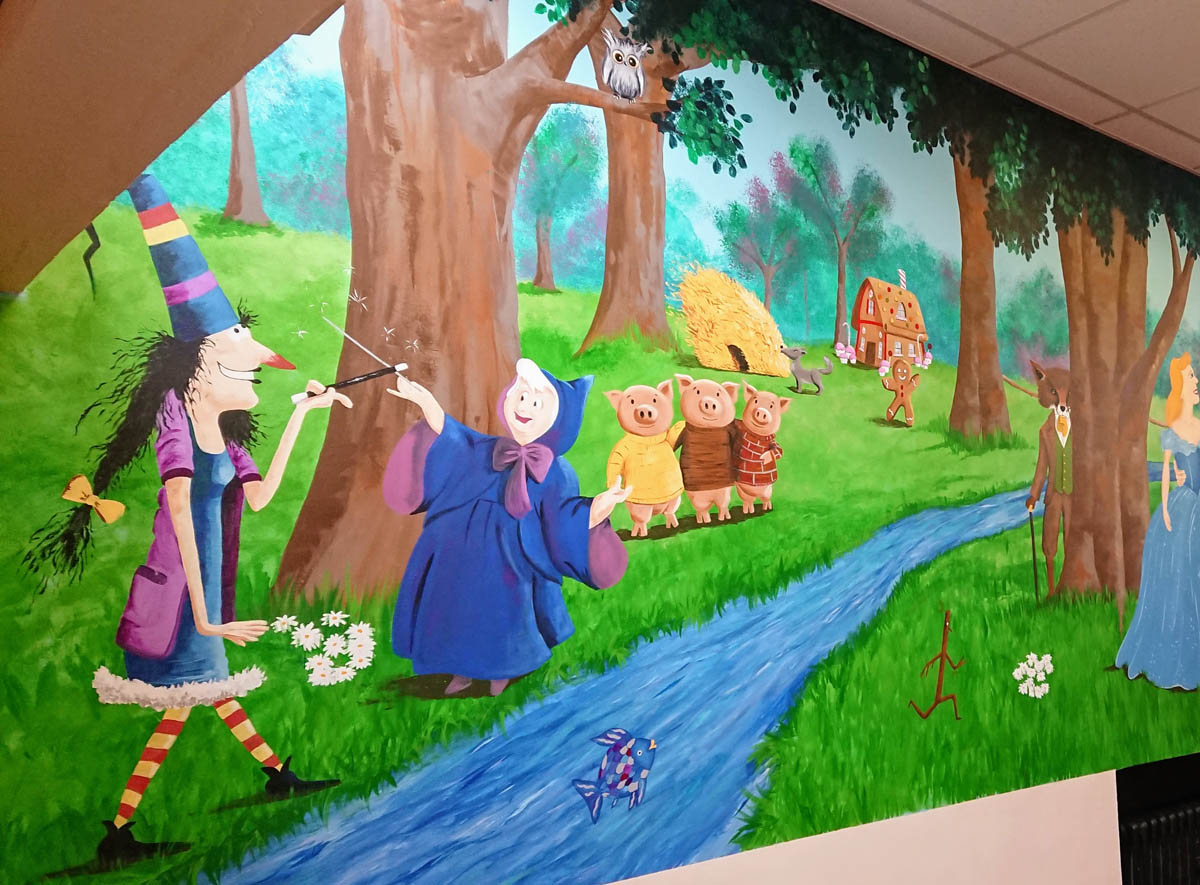 Book character mural for Peterborough school