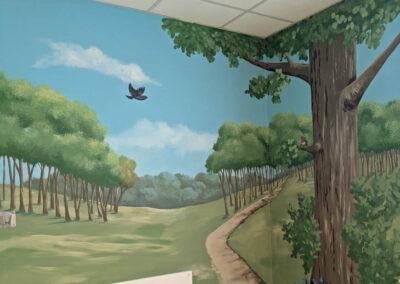 Warwick hospital treatment room mural woodland mural