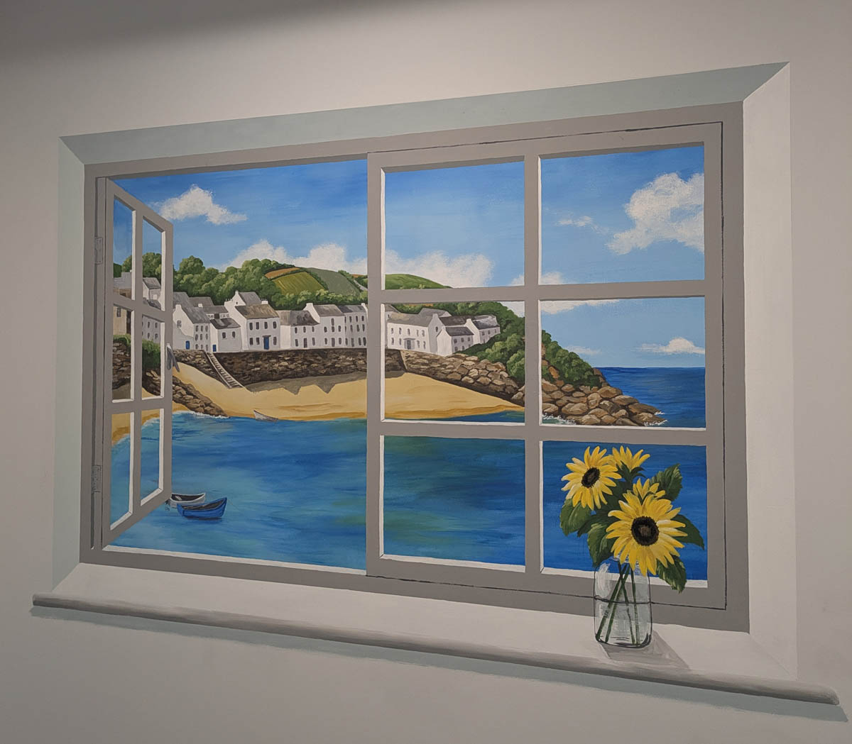 Cornish coastal trompe l'oeil in Coventry hospice bathroom